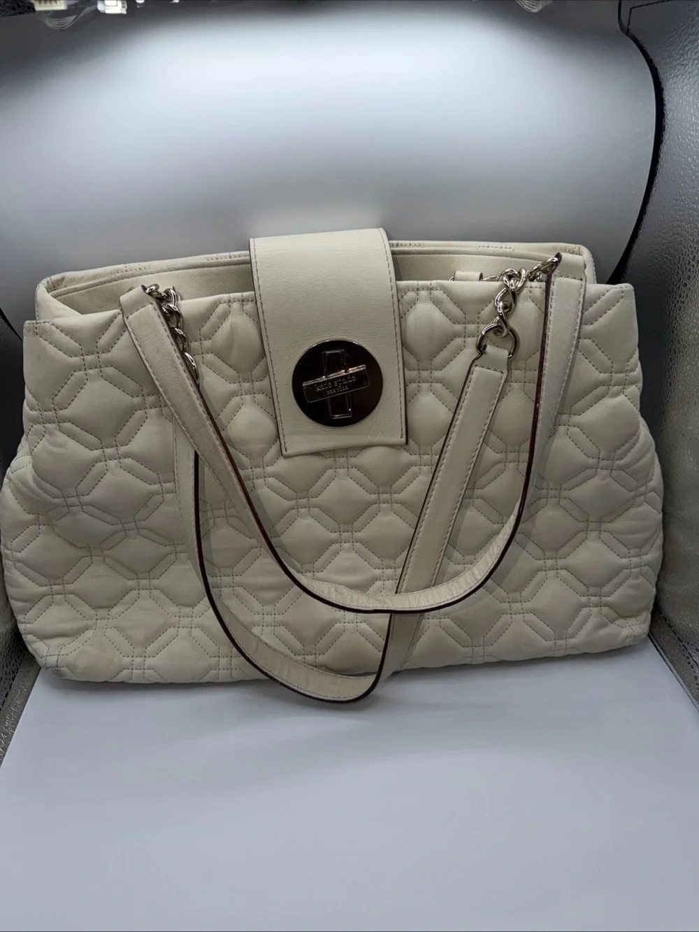 Kate Spade Bag Astor Court Elena Quilted Satchel Tote Bag large Cream Colour